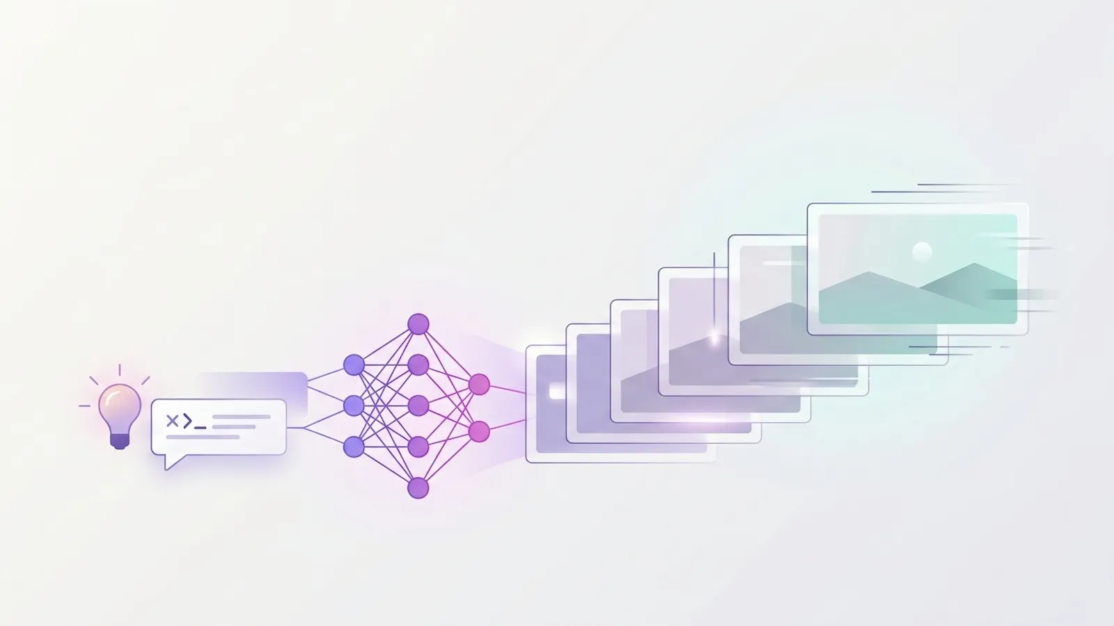 Illustration showing AI video generation from idea to moving visual content