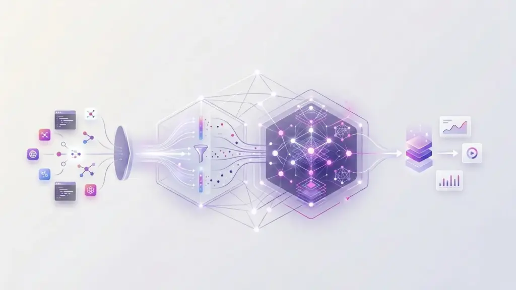 Illustration showing how AI models process input and generate output